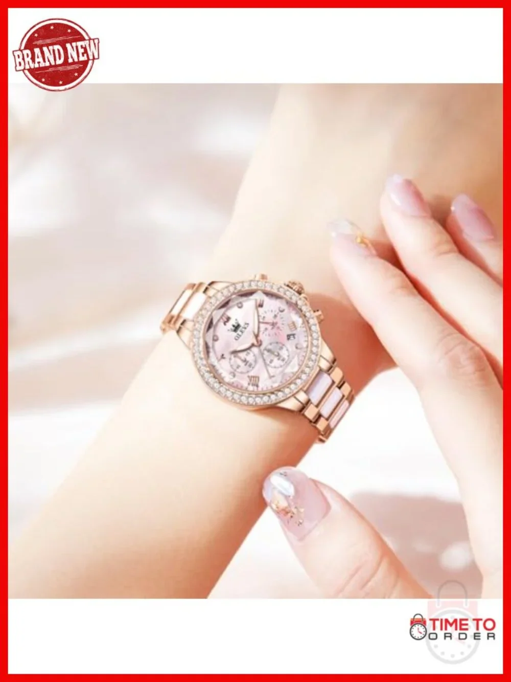 Elegant Luxury Dress Watch Set with Diamond Bezel and Ceramic Strap,